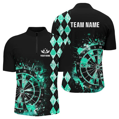 Custom Turquoise Grunge Dartboard Argyle Pattern Dart Shirts For Men, Best Darts Team Jerseys  TDM3343