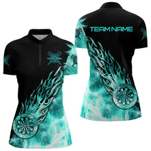 Load image into Gallery viewer, Black And Turquoise Light Icy Women Darts Polo &amp; Quarter Zip Custom Dart Shirts For Team Dart Jerseys TDM3344