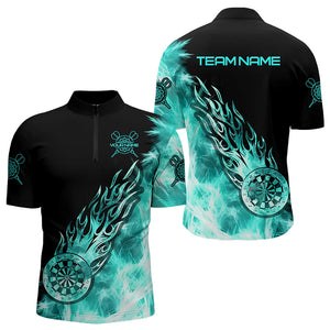 Black And Turquoise Light Icy Men Darts Polo & Quarter Zip Custom Dart Shirts For Team Dart Jerseys TDM3344