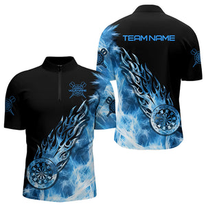 Black And Blue Light Icy Men Darts Polo & Quarter Zip Custom Dart Shirts For Team Dart Jerseys TDM3345