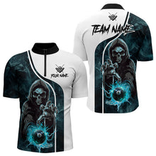 Load image into Gallery viewer, Blue Cyan Death Skeleton 3D  Billiard Shirts For Men Custom Lightning 8 Ball Pool Billiard Jerseys TDM3347