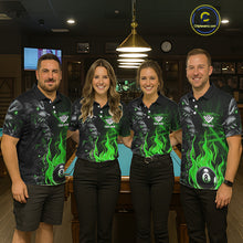Load image into Gallery viewer, Personalized Wolf Flaming 8 Ball Pool Fire Men Billiard Shirts Team League Billiard Jerseys |Green TDM5596