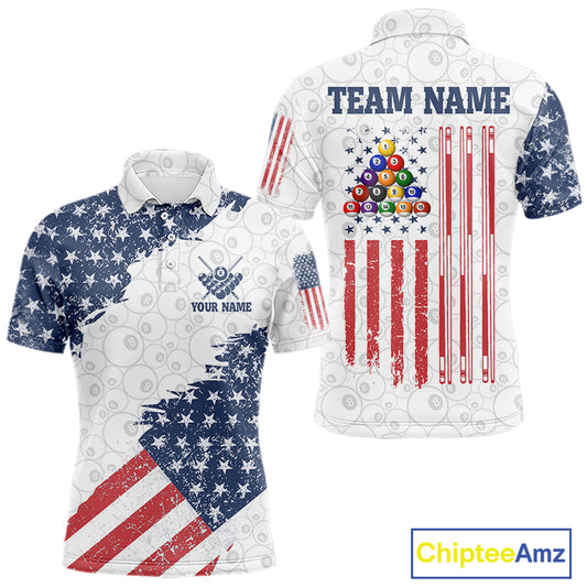 Grunge American Flag 8 Ball Billiard Shirt For Men Custom Patriotic Pool Team Jersey Polo, 1/4 Zip TDM5597
