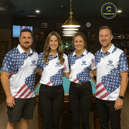 Grunge American Flag 8 Ball Billiard Shirt For Men Custom Patriotic Pool Team Jersey Polo, 1/4 Zip TDM5597