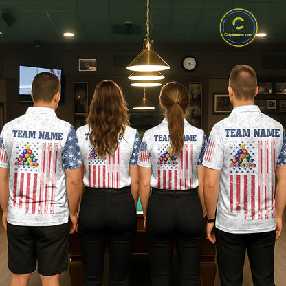 Grunge American Flag 8 Ball Billiard Shirt For Men Custom Patriotic Pool Team Jersey Polo, 1/4 Zip TDM5597