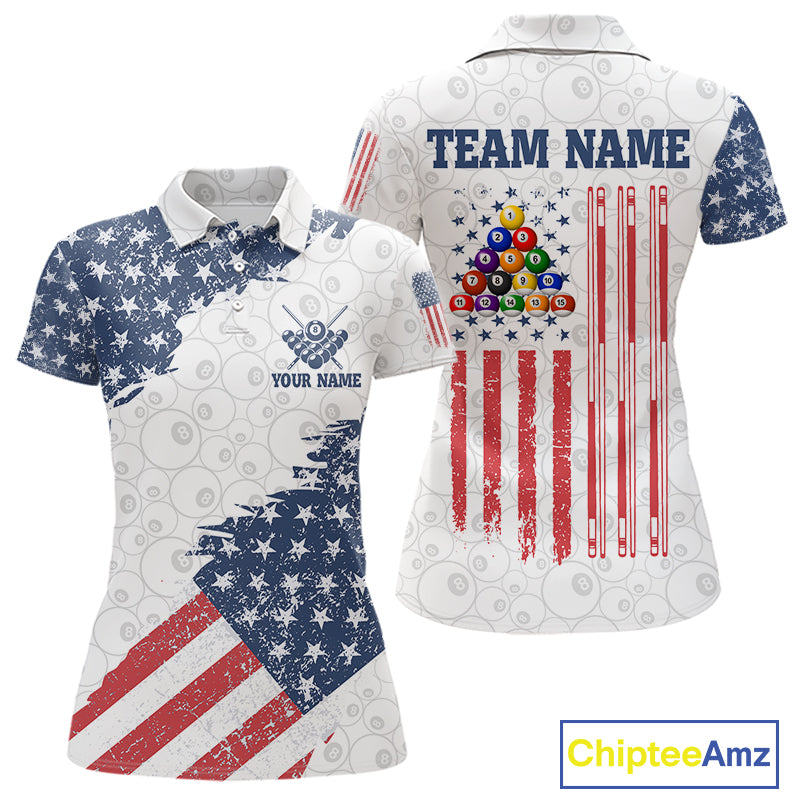 Grunge American Flag 8 Ball Billiard Shirt For Women Custom Patriotic Pool Team Jersey Polo, 1/4 Zip TDM5597