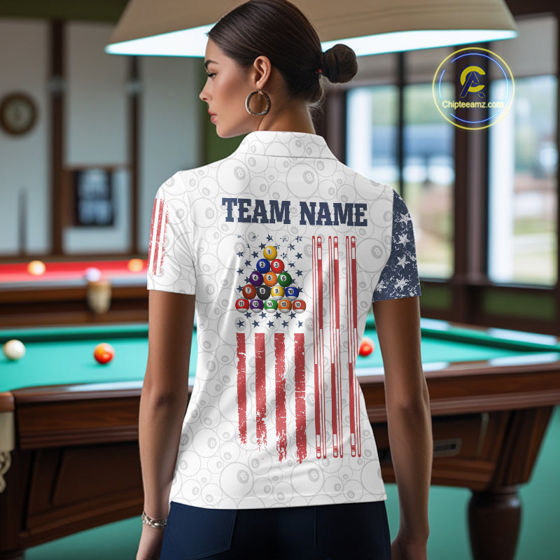Grunge American Flag 8 Ball Billiard Shirt For Women Custom Patriotic Pool Team Jersey Polo, 1/4 Zip TDM5597