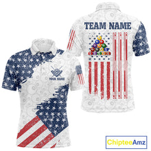 Load image into Gallery viewer, Grunge American Flag 8 Ball Billiard Shirt For Men Custom Patriotic Pool Team Jersey Polo, 1/4 Zip TDM5597