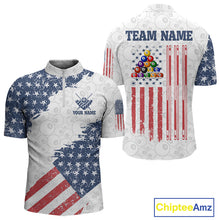 Load image into Gallery viewer, Grunge American Flag 8 Ball Billiard Shirt For Men Custom Patriotic Pool Team Jersey Polo, 1/4 Zip TDM5597
