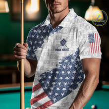 Load image into Gallery viewer, Grunge American Flag 9 Ball Billiard Shirt For Men Custom Patriotic Pool Team Jersey Polo, 1/4 Zip TDM5598