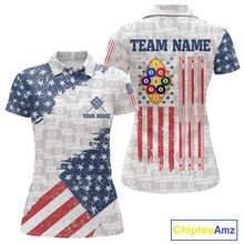 Load image into Gallery viewer, Grunge American Flag 9 Ball Billiard Shirt For Women Custom Patriotic Pool Team Jersey Polo, 1/4 Zip TDM5598