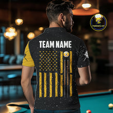 Load image into Gallery viewer, Yellow Black Grunge American Flag 9 Ball Men's Billiard Shirt Custom 9 Ball Pool Team Jersey TDM5599