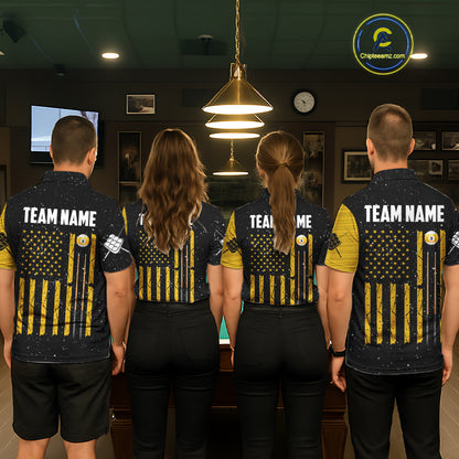 Yellow Black Grunge American Flag 9 Ball Women's Billiard Shirt Custom 9 Ball Pool Team Jersey TDM5599