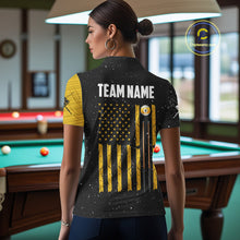 Load image into Gallery viewer, Yellow Black Grunge American Flag 9 Ball Women's Billiard Shirt Custom 9 Ball Pool Team Jersey TDM5599