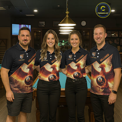 Orange 8 Ball Flame Phoenix Billiard Shirt For Women Custom Pool Team Jersey Polo & Quarter Zip TDM5603