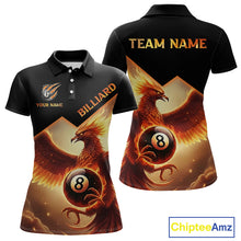 Load image into Gallery viewer, Orange 8 Ball Flame Phoenix Billiard Shirt For Women Custom Pool Team Jersey Polo &amp; Quarter Zip TDM5603