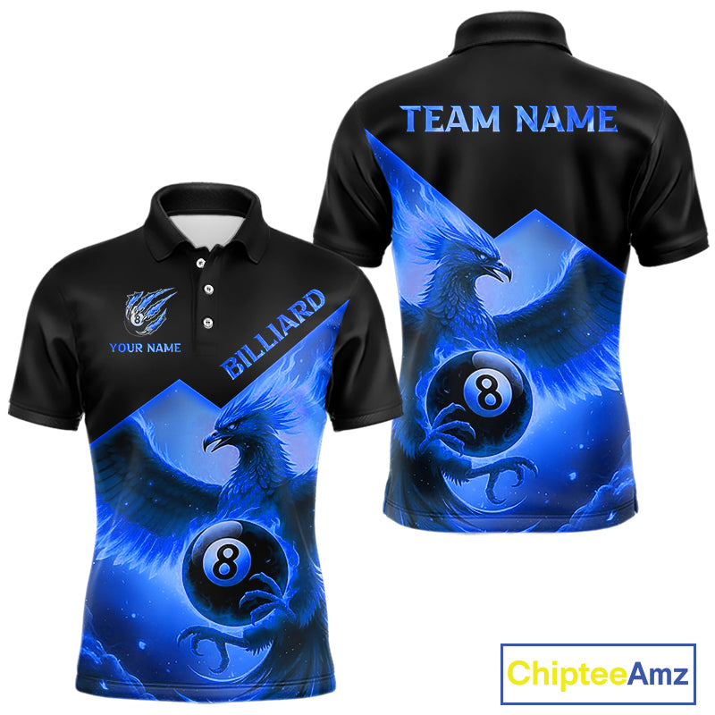 Blue 8 Ball Flame Phoenix Billiard Shirt For Men Custom Pool Team Jersey Polo & Quarter Zip TDM5604