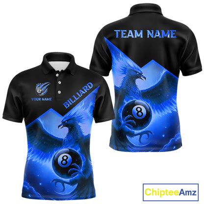 Blue 8 Ball Flame Phoenix Billiard Shirt For Men Custom Pool Team Jersey Polo & Quarter Zip TDM5604