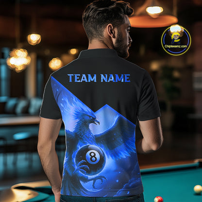 Blue 8 Ball Flame Phoenix Billiard Shirt For Men Custom Pool Team Jersey Polo & Quarter Zip TDM5604
