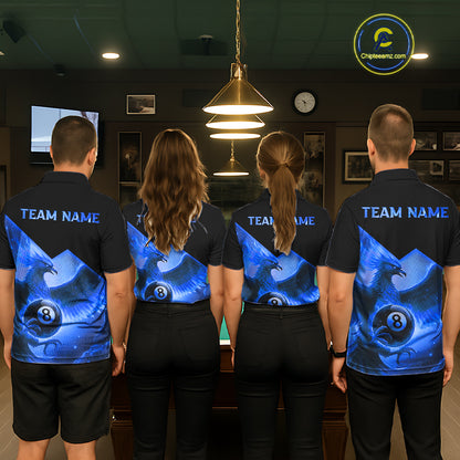 Blue 8 Ball Flame Phoenix Billiard Shirt For Women Custom Pool Team Jersey Polo & Quarter Zip TDM5604