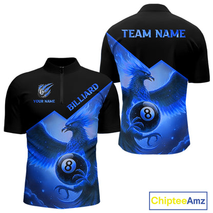 Blue 8 Ball Flame Phoenix Billiard Shirt For Men Custom Pool Team Jersey Polo & Quarter Zip TDM5604