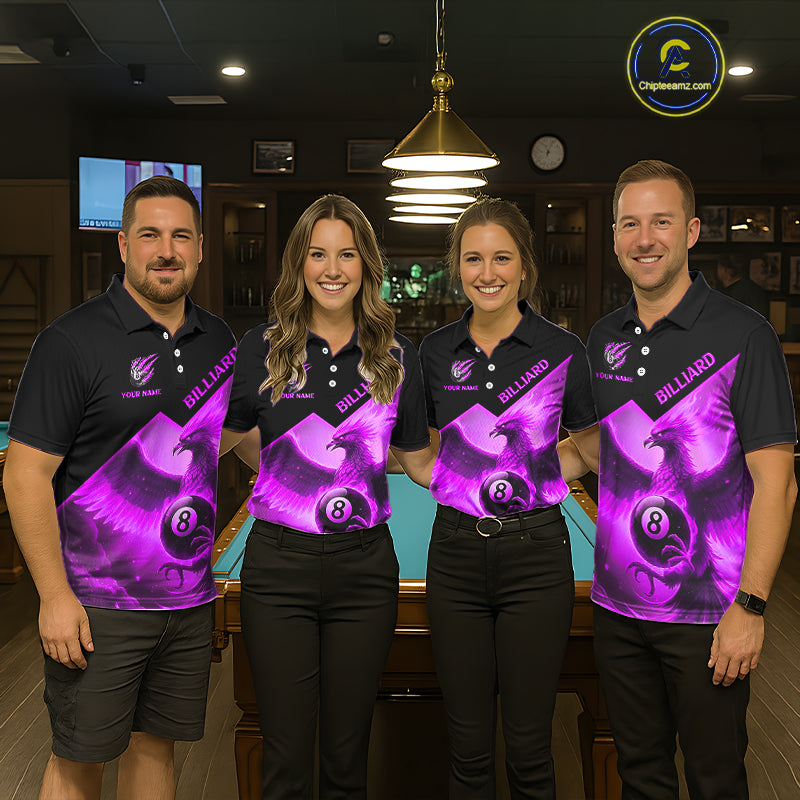 Purple 8 Ball Flame Phoenix Billiard Shirt For Men Custom Pool Team Jersey Polo & Quarter Zip TDM5605