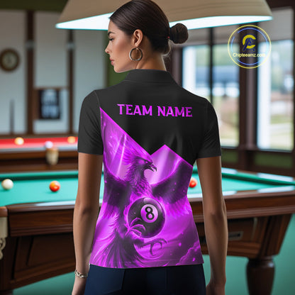Purple 8 Ball Flame Phoenix Billiard Shirt For Women Custom Pool Team Jersey Polo & Quarter Zip TDM5605