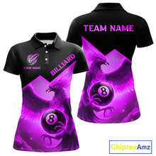 Load image into Gallery viewer, Purple 8 Ball Flame Phoenix Billiard Shirt For Women Custom Pool Team Jersey Polo &amp; Quarter Zip TDM5605
