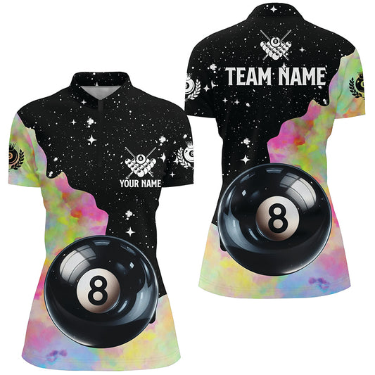 Personalized Colorful 8 Ball Pool Women Quarter-Zip Shirt, Team League Billiard Shirts TDM1016