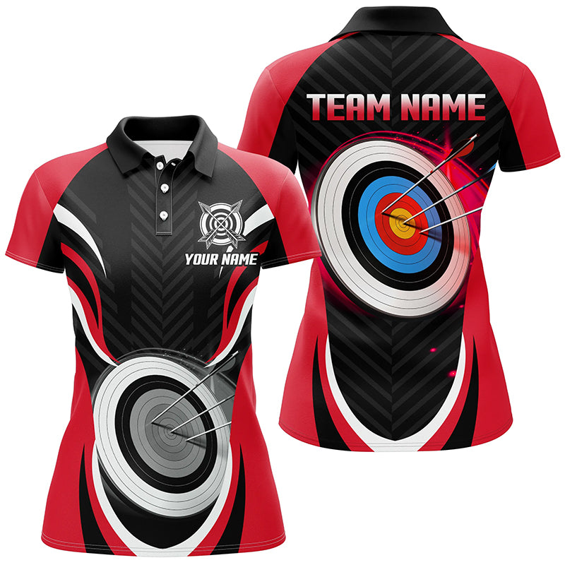 Red Archery Jerseys Personalized Archery 3d Target Custom Women Polo Shirts, Best Archery Outfits TDM1018