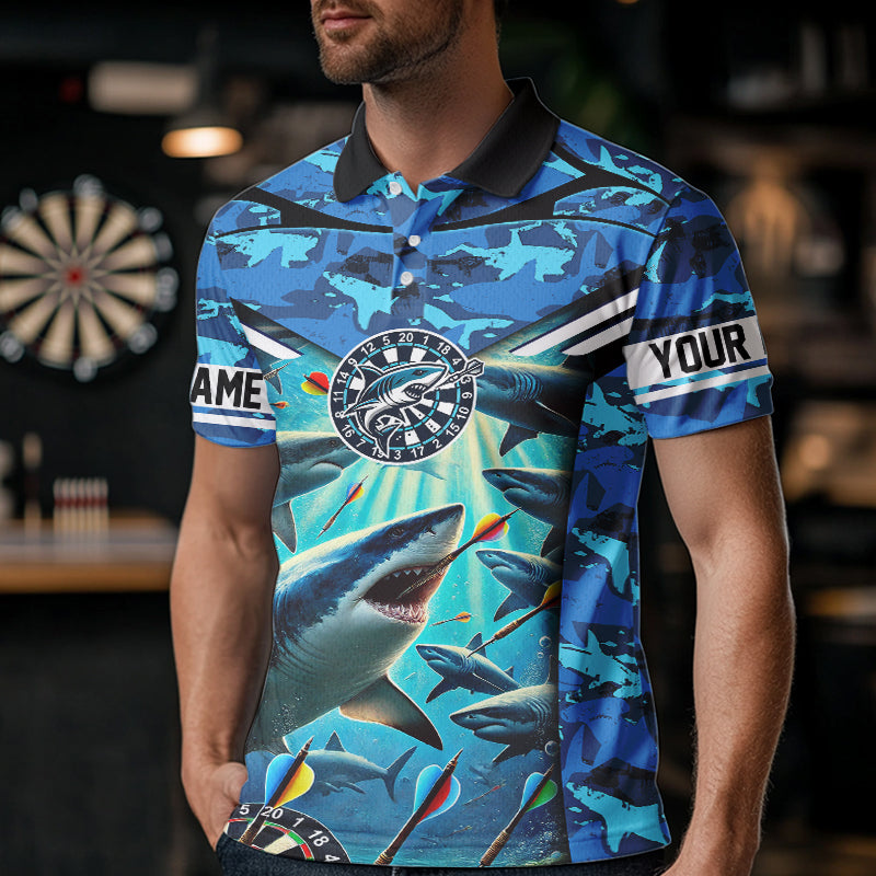 Blue 3D Shark Custom Ocean Camo Darts Shirts For Men Custom Dart Jersey TDM3515