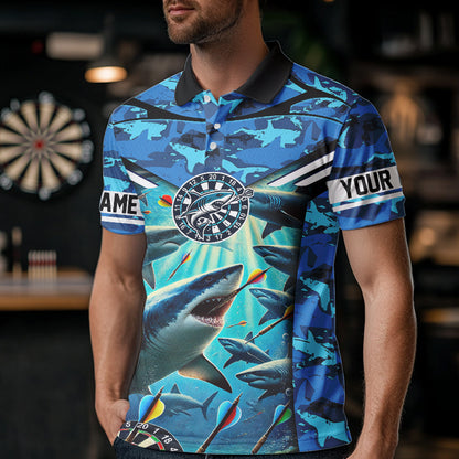Blue 3D Shark Custom Ocean Camo Darts Shirts For Men Custom Dart Jersey TDM3515