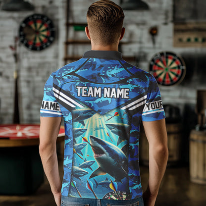 Blue 3D Shark Custom Ocean Camo Darts Shirts For Men Custom Dart Jersey TDM3515
