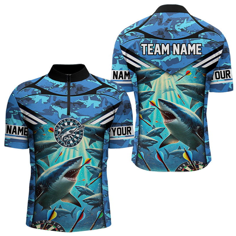 Blue 3D Shark Custom Ocean Camo Darts Shirts For Men Custom Dart Jersey TDM3515