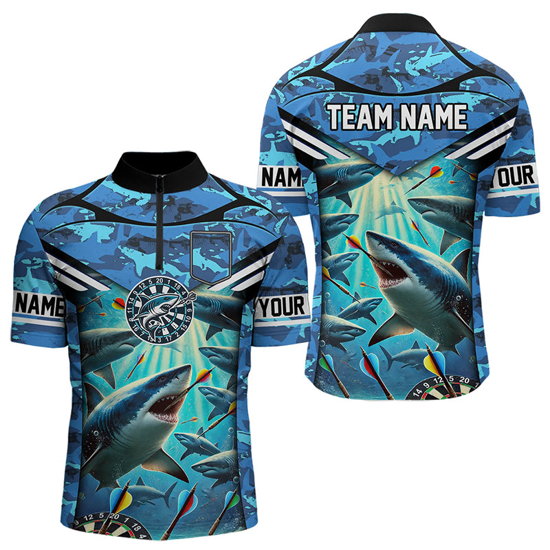 Blue 3D Shark Custom Ocean Camo Darts Shirts For Men Custom Dart Jersey TDM3515