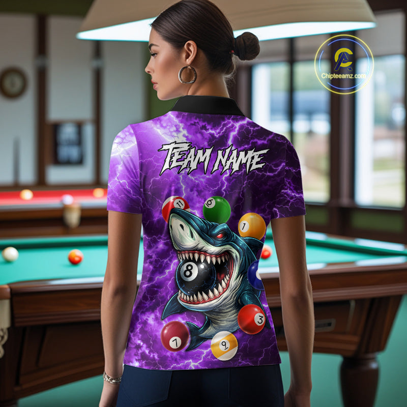 Purple Funny Shark Colorful Billiard Balls Lightning Pool Shirt For Women Custom Billiard Team Jersey TDM5840