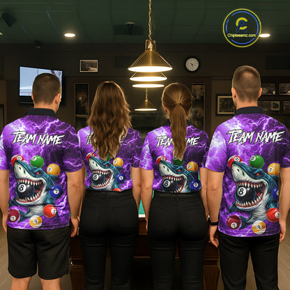 Purple Funny Shark Colorful Billiard Balls Lightning Pool Shirt For Men Custom Billiard Team Jersey TDM5840
