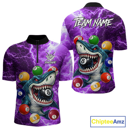 Purple Funny Shark Colorful Billiard Balls Lightning Pool Shirt For Men Custom Billiard Team Jersey TDM5840