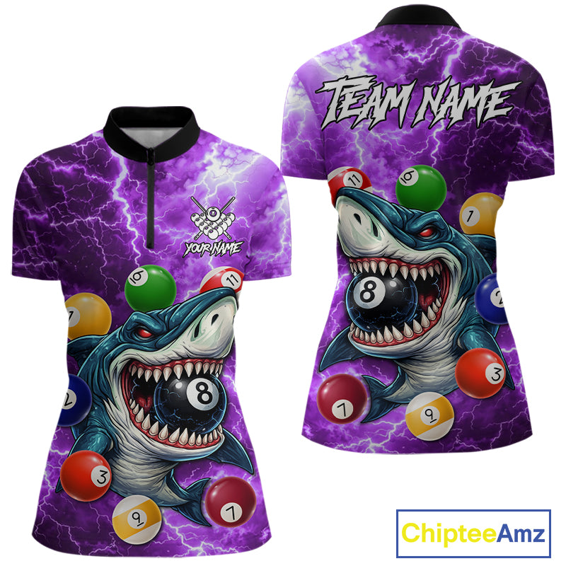 Purple Funny Shark Colorful Billiard Balls Lightning Pool Shirt For Women Custom Billiard Team Jersey TDM5840