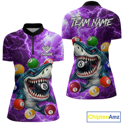 Purple Funny Shark Colorful Billiard Balls Lightning Pool Shirt For Women Custom Billiard Team Jersey TDM5840