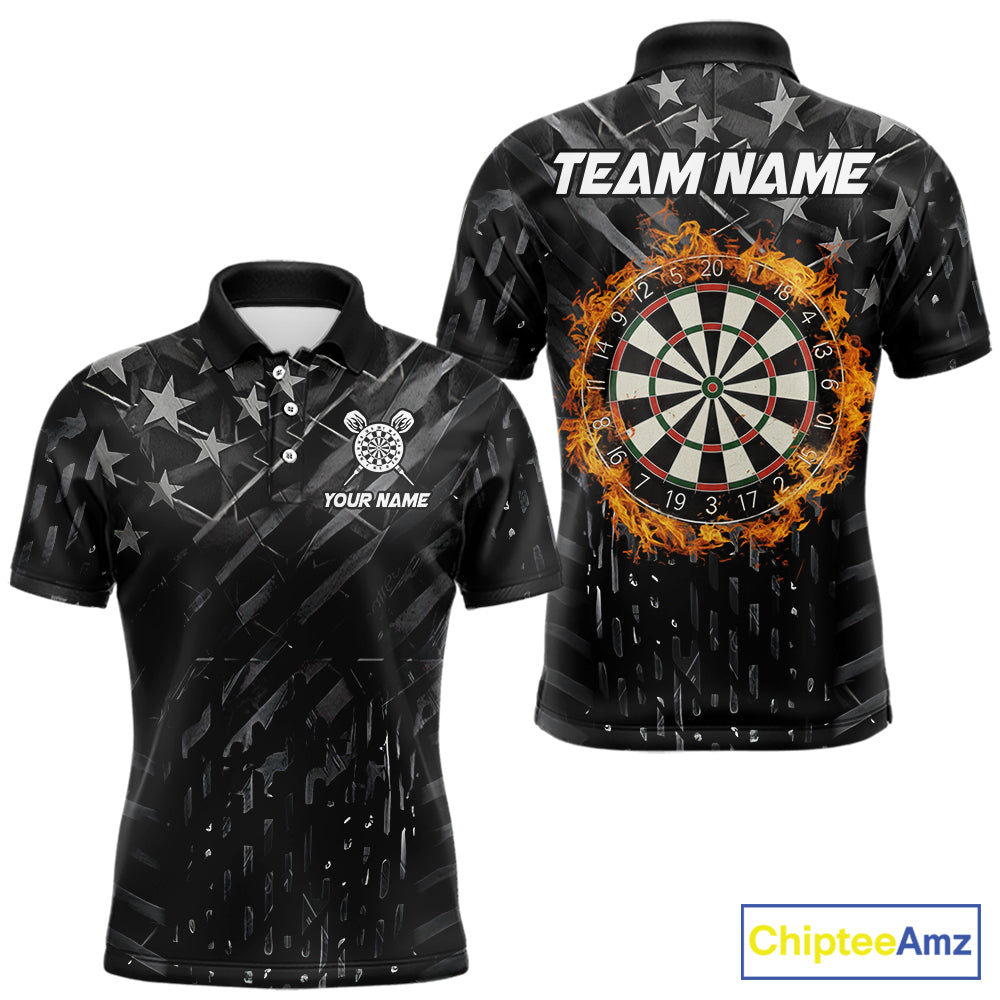 Black US Flag Dartboard Fire Darts Shirt For Men Custom Darts Jersey Team Polo & 1/4 Zip TDM5978