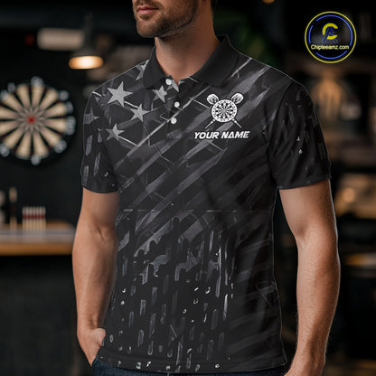 Black US Flag Dartboard Fire Darts Shirt For Men Custom Darts Jersey Team Polo & 1/4 Zip TDM5978
