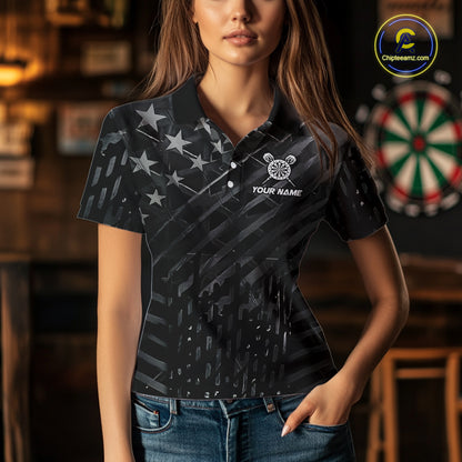 Black US Flag Dartboard Fire Darts Shirt For Women Custom Darts Jersey Team Polo & 1/4 Zip TDM5978