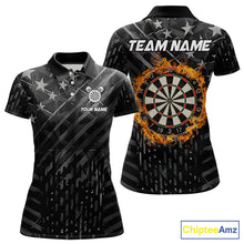 Load image into Gallery viewer, Black US Flag Dartboard Fire Darts Shirt For Women Custom Darts Jersey Team Polo &amp; 1/4 Zip TDM5978