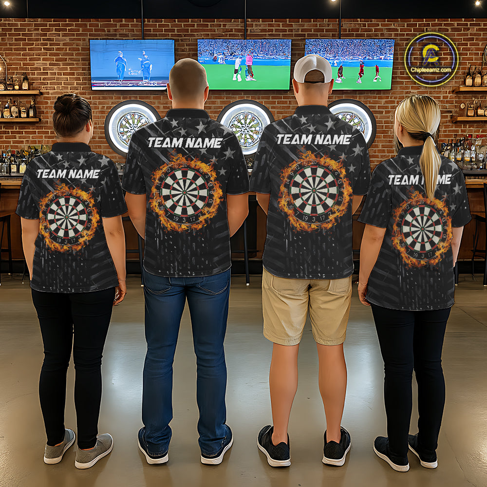 Black US Flag Dartboard Fire Darts Shirt For Men Custom Darts Jersey Team Polo & 1/4 Zip TDM5978