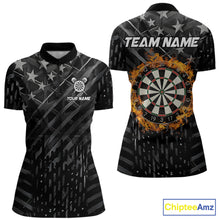 Load image into Gallery viewer, Black US Flag Dartboard Fire Darts Shirt For Women Custom Darts Jersey Team Polo &amp; 1/4 Zip TDM5978