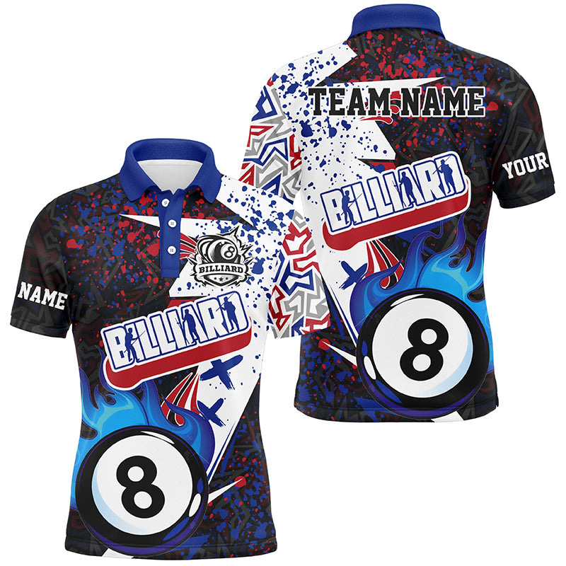 Personalized Grunge Blue 8 Ball Pool Fire Men Billiards Shirts Custom ...