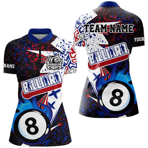 Personalized Grunge Blue 8 Ball Pool Fire Women Billiards Shirts Custom Unique Billiard Team Jerseys TDM1548