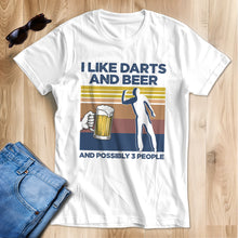 Load image into Gallery viewer, Funny Retro Darts Shirts I Like Darts And Beer And Possibly 3 People T-Shirts, Darts Player Gifts TDM3937