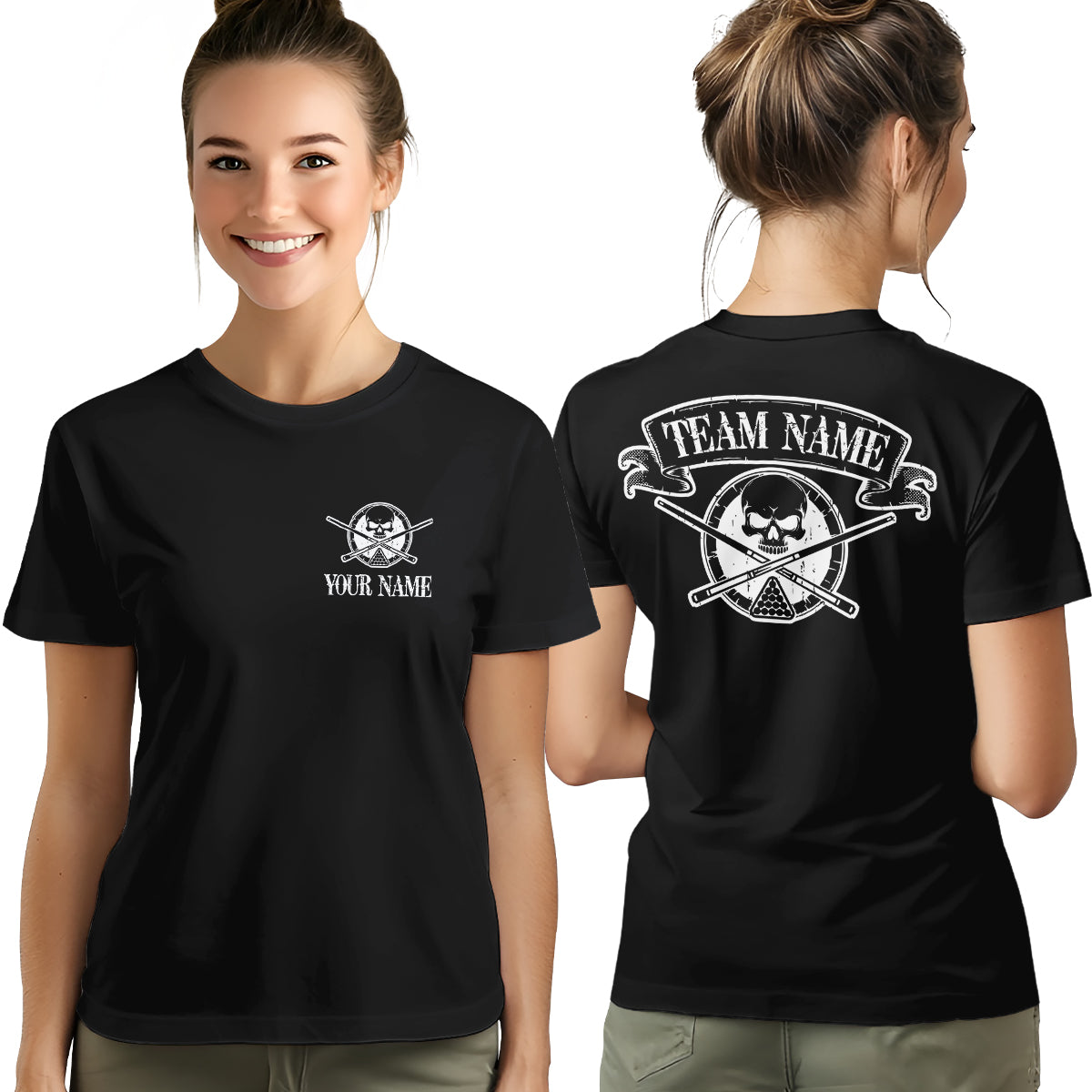Billiard Skull Crossed Pool Cue T- Shirts Custom Billiard Shirts For Team Pool Player TDM3940